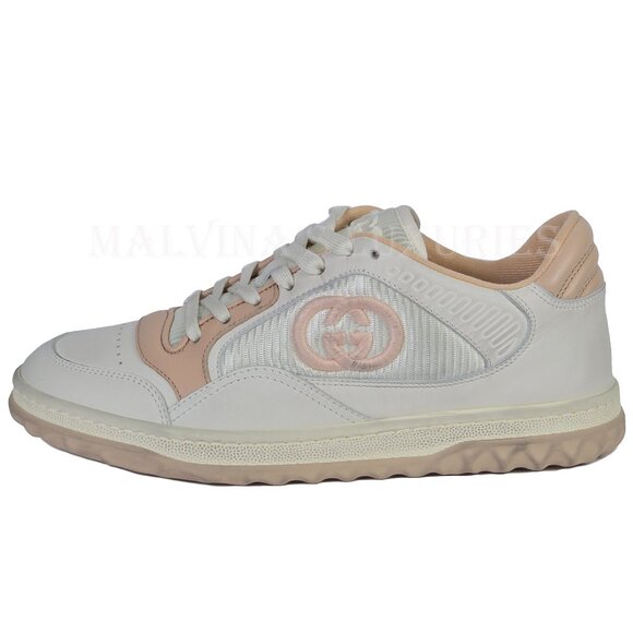 GUCCI SNEAKERS MAC 80 EMBROIDERED LOGO DISTRESSED LEATHER SHOES sz 37.5 7.5 - Picture 5 of 15